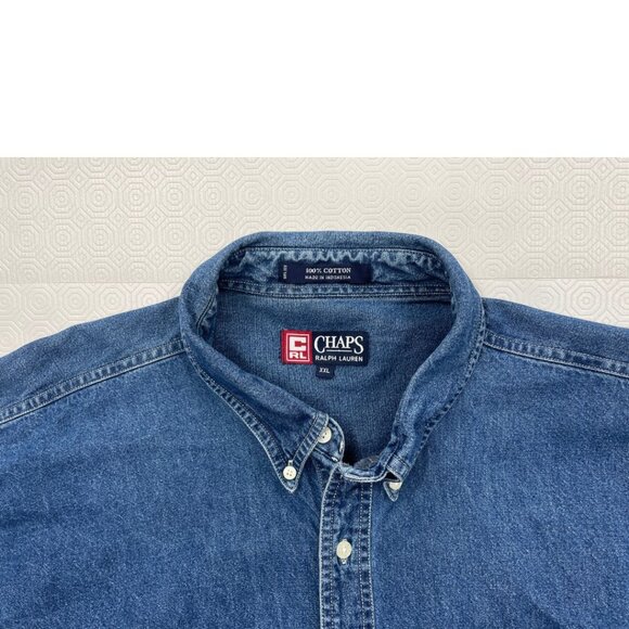 Vintage Chaps Ralph Lauren Thick Denim Jean Cotton Button Down Shirt Men's 2XL - Picture 3 of 8